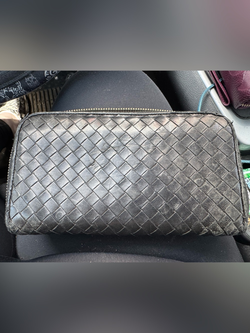 Bottega Veneta Black Intrecciato Zip Around Leather Wallet READ DESCRIPTION